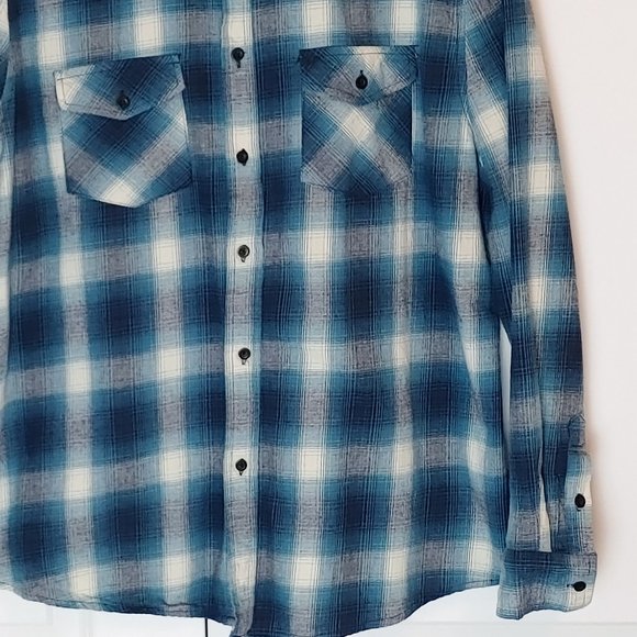 Warehouse One Men's Sz XXL Teal/Navy Blue Long Sleeve Shirt w Pockets - Picture 4 of 12